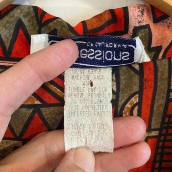 Impressions Of California Aztec Geometric Tiki Red Vintage Shirt size 14, 1970s - Picture 2 of 5